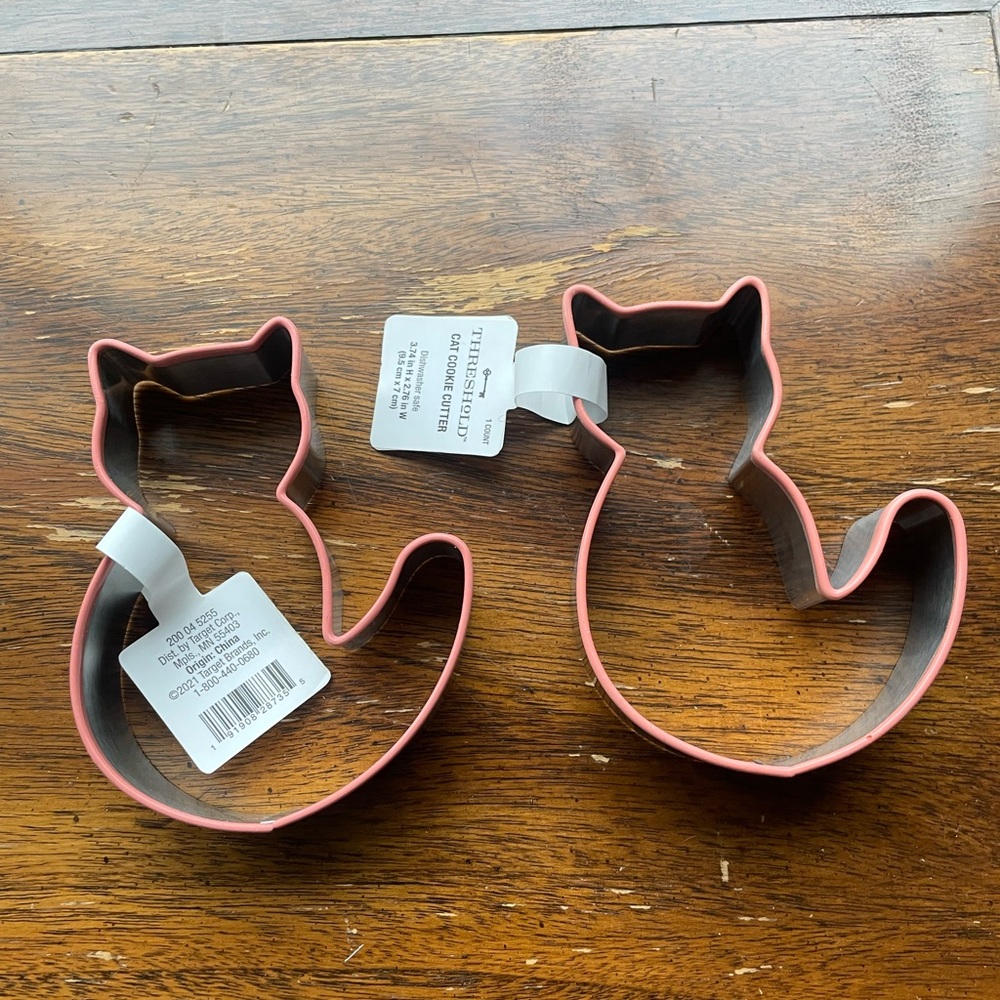 Cookie Cutters Cat Kitty with Silicone Trim Stainless Steel Set of 2